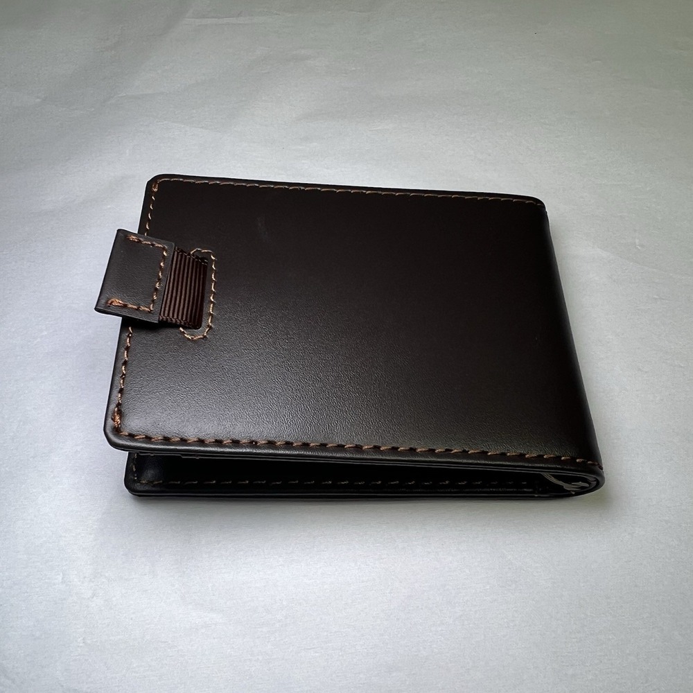 JAT Men's Wallet Retractable Card Brown Leather Style Money Clip Stitched
